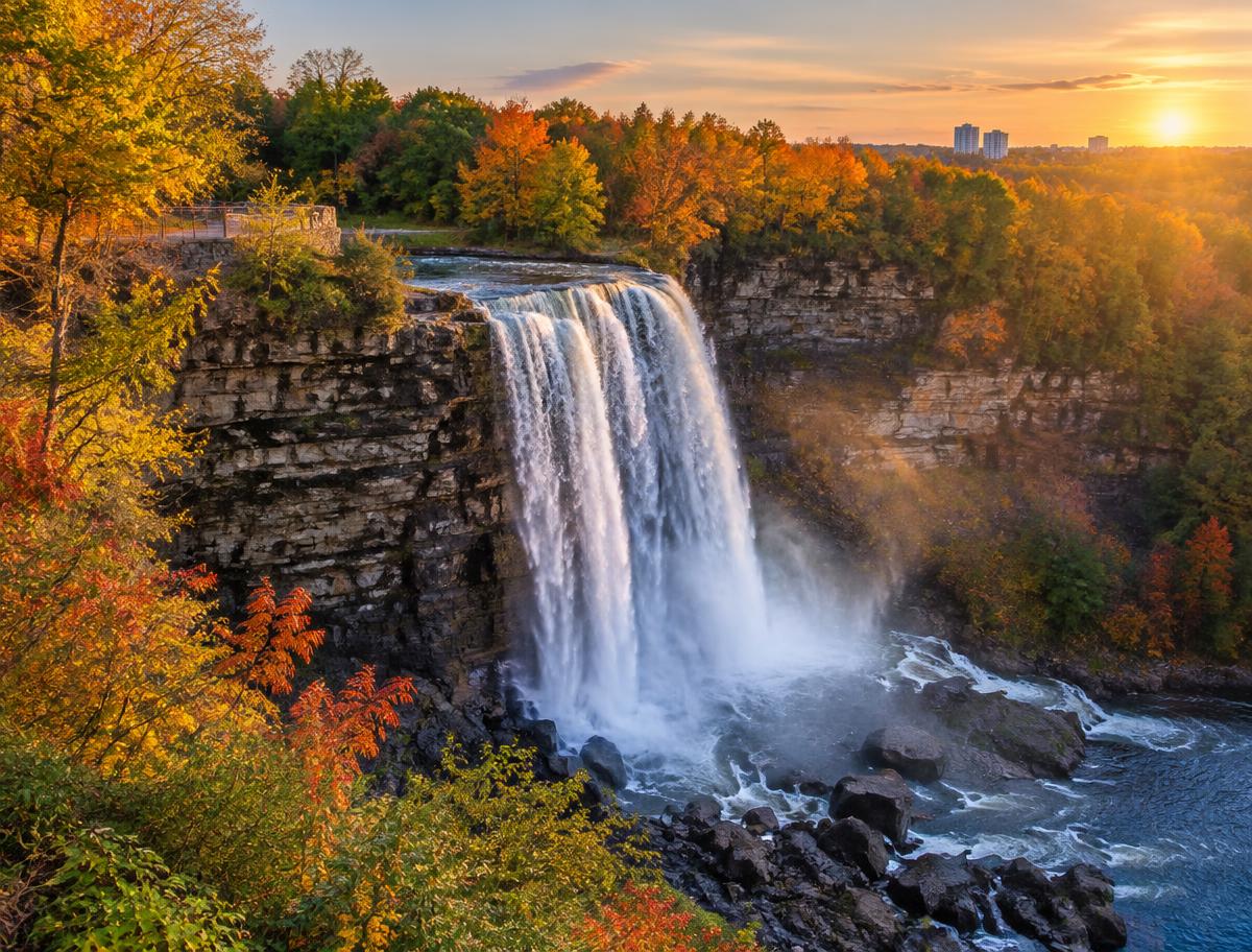 Waterfall on the Niagara Escarpment in Hamilton, Ontario in autumn